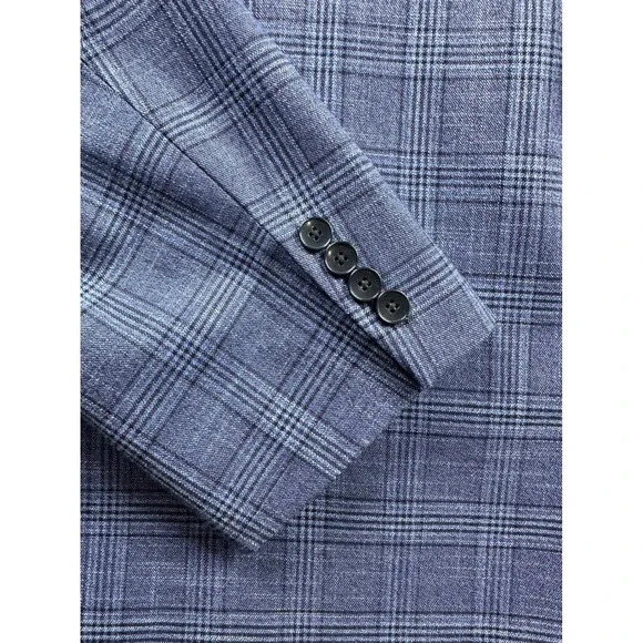 Shaquille Oneal XLG Mens Blue Plaid Suit Separate Blazer Jacket - Picture 2 of 12